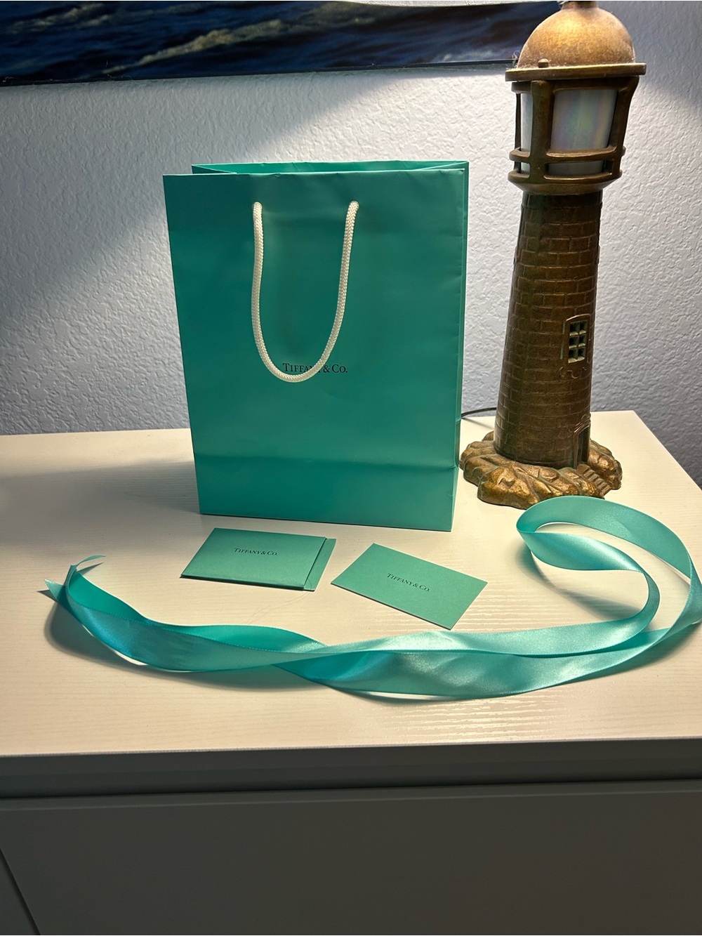 Tiffany & Co. Signature Blue Gift Bag, Cards and Satin Ribbon
